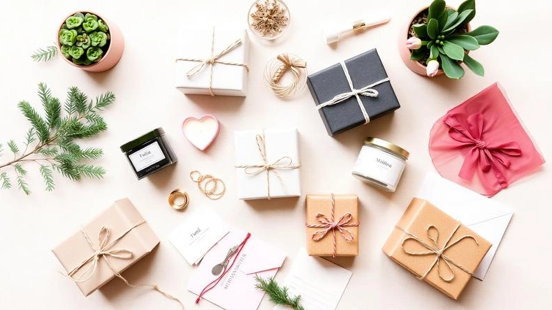 Collection of stylish gifts all under $20 arranged elegantly