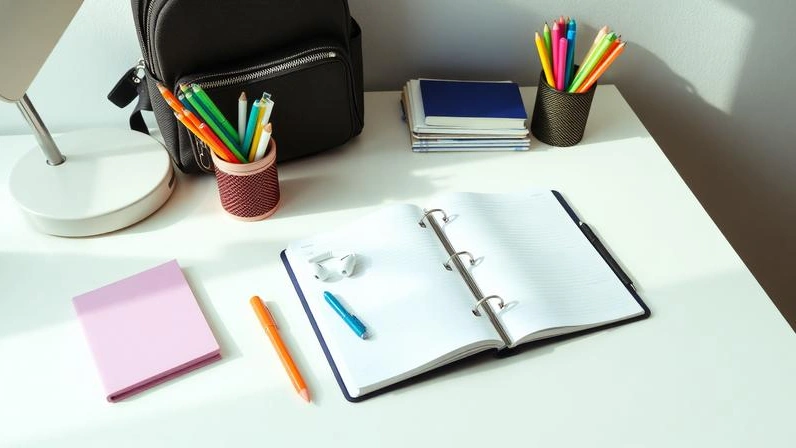 Modern student desk with popular back-to-school gifts arranged neatly