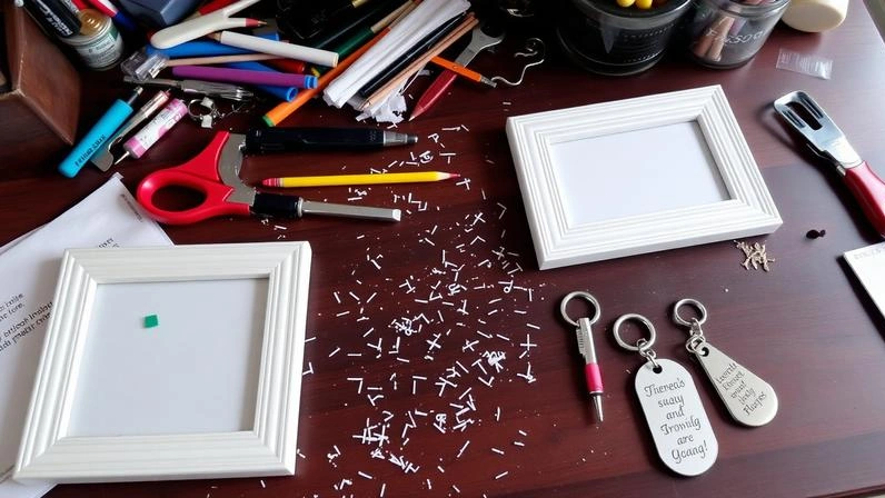 Workspace filled with materials for creating customizable gifts