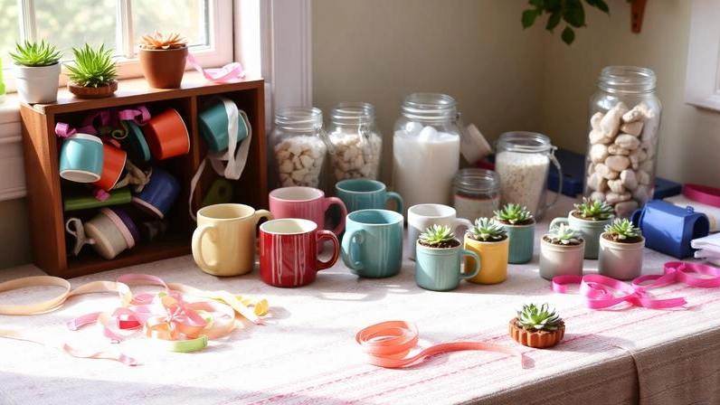 Workspace filled with materials for quick DIY gift projects