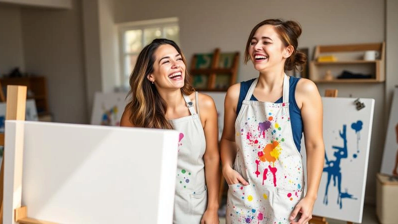 Best friends sharing a creative workshop experience