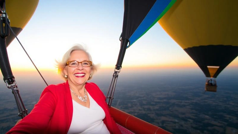 Mother enjoying a sunrise hot air balloon ride as a memorable experience gift