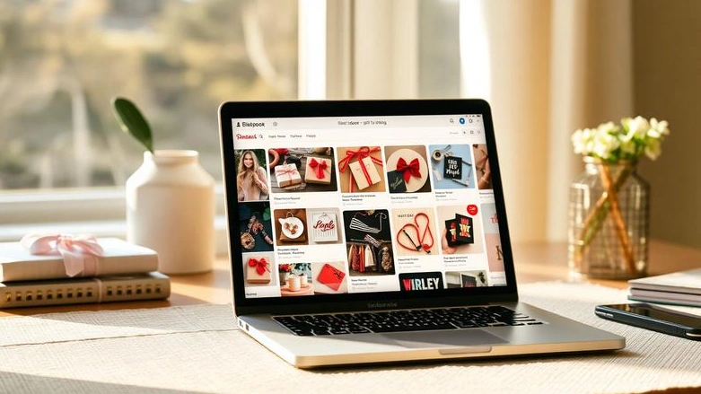 Laptop displaying Pinterest boards with creative gift inspiration