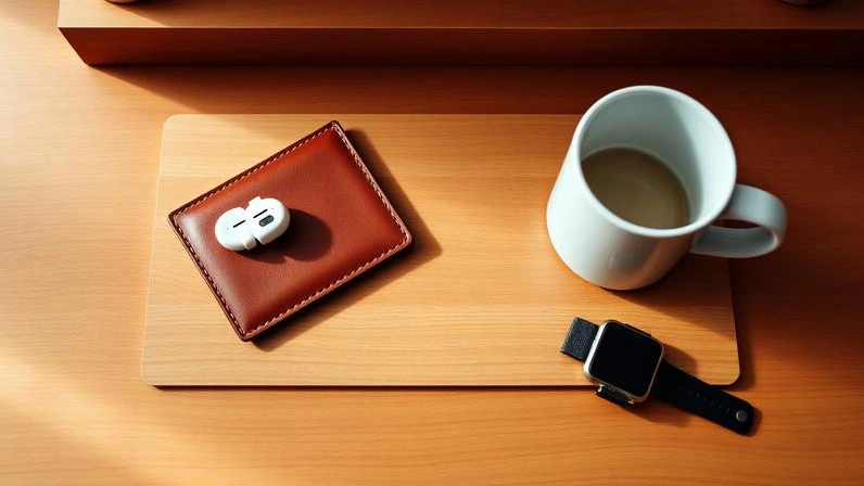 Everyday practical items that make excellent husband gifts arranged on a desk
