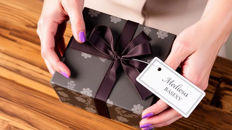 Close-up of hands carefully wrapping a unique handmade gift