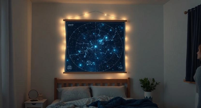 Glow-in-the-dark constellation star map as home decor